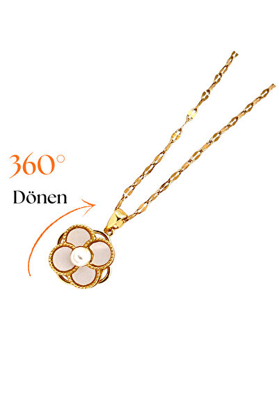 Siya Silver Steel Rotating Zircon Stone Flower Stress Necklace