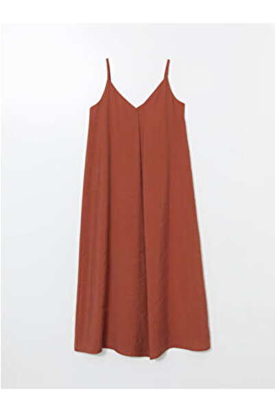 LC Waikiki Modanova Season Orange V-Neck Modal Blended Dress