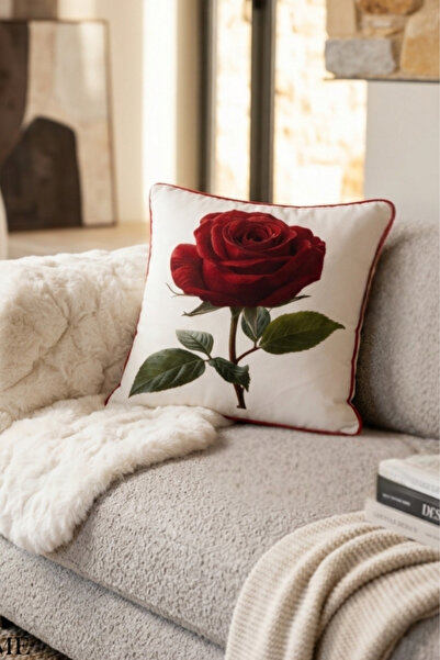 Rayda Home وردة حمراء مزخرفة مطبوع تفاصيل أسطوانية طباعة رقمية بنقشة زهور غطا...