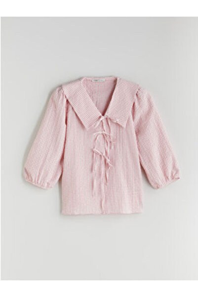 LC Waikiki Modanova Season Pink Peter Pan collar Plaid Blouse