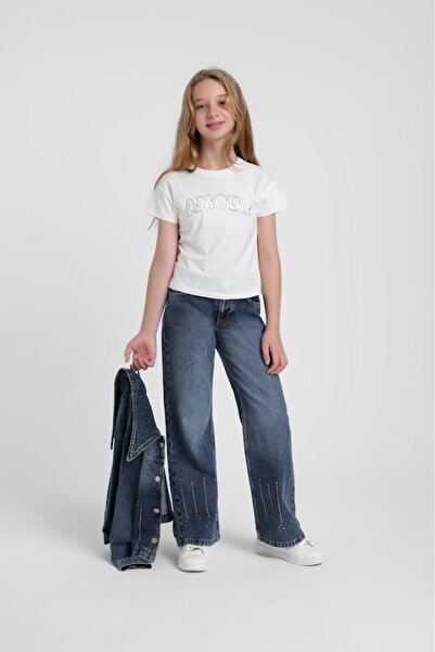 Escabel Pantaloni pentru fete cu aplicații de piatră denim 4-14 ani Albastru