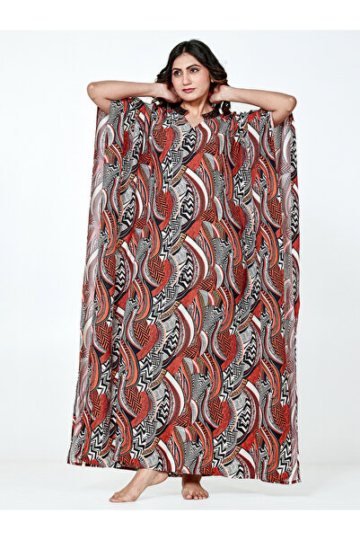 The Kaftan Company By Styli Brown All Over Print Kaftan Nightdress