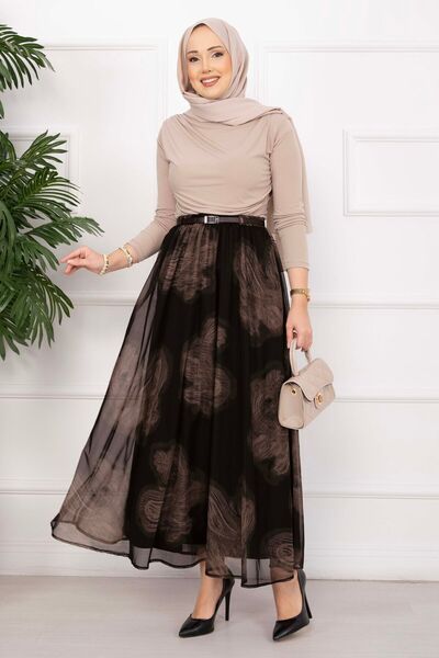 SVS Lora Belt Li Lined Tulle Skirt Black