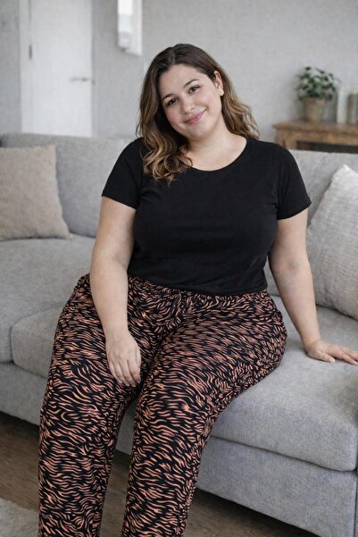 THEBEK Women's Viscose Pocketless Battal Trousers Relaxed Cut Large Size