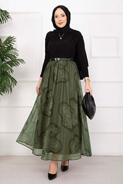SVS Lora Belt Li Lined Tulle Skirt Khaki