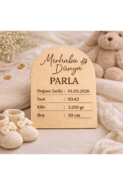 Reparix Design Kişiye Özel Ahşap Bebek Doğum Panosu – Merhaba Dünya – Huş Kon...