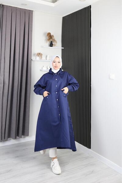 Cananca Tekstil Tesettür Trençkot Kuşaklı Düğmeli Kol Kemerli Su ve Rüzgar Ge...