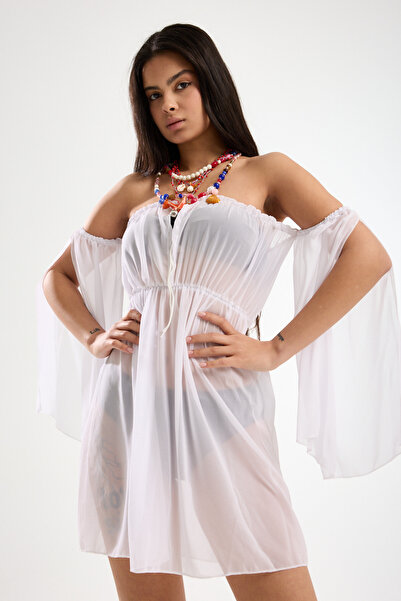 Moda Days Women's Tie-Detail Strapless Cropped and Slit Pareo Skirt Double Be...