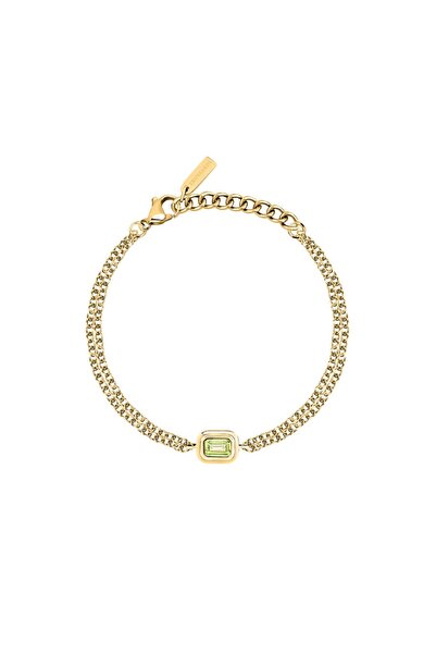 Trussardi Bratara T-Design, inox auriu, cristal verde, lungime 16+3 cm, TJAXA24