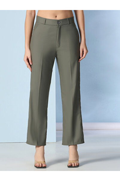TAHVO By Styli Olive Green Wide Leg Trousers