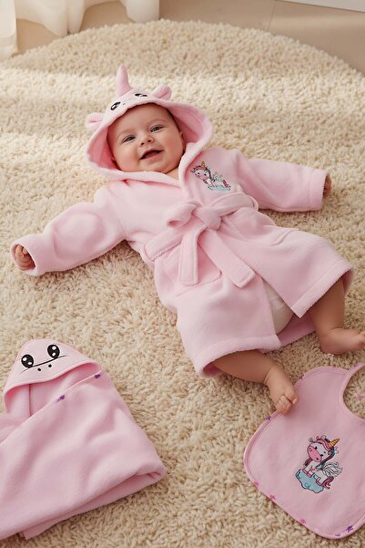 Rivaİstanbul Unicorn Pembe %100 Pamuk Bebek Banyo Seti