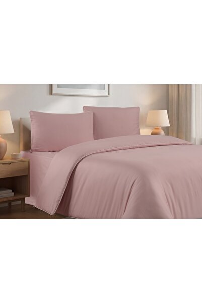 AYS DEKOR 81 Thread 100% Cotton Satin Double Piped Duvet Cover Set Powder