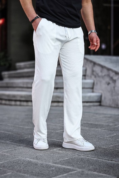 Minharir Men's Ribbed Slit Baggy Pants