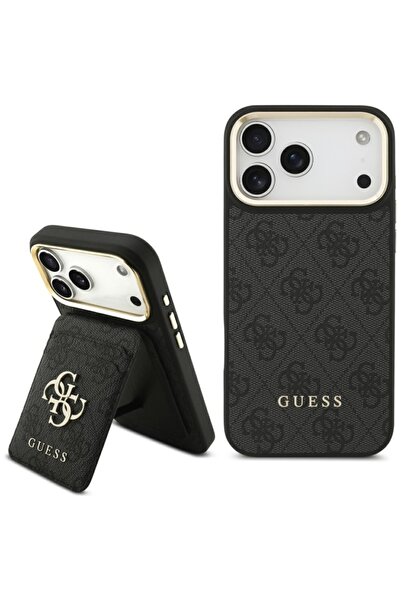 Guess Калъф за iPhone 17 Pro Max, 4G MagSafe слот за карти, черен