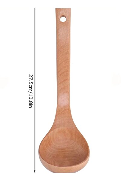 QesQin Doğal Bambu Ahşap Çorba Kepçesi 27 cm | Yemek Servis Kepçesi