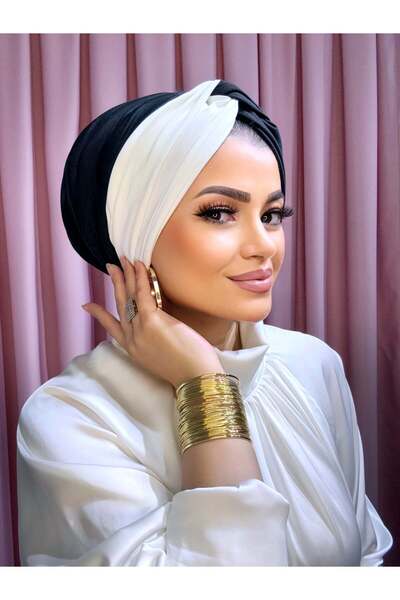 Moda Nurhan Siyah beyaz dolgulu düğüm bone