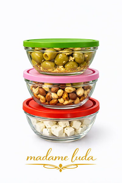MADAME LUDA Large Size 500 ml Set of 3 Glass Storage Containers with Lids. (O...