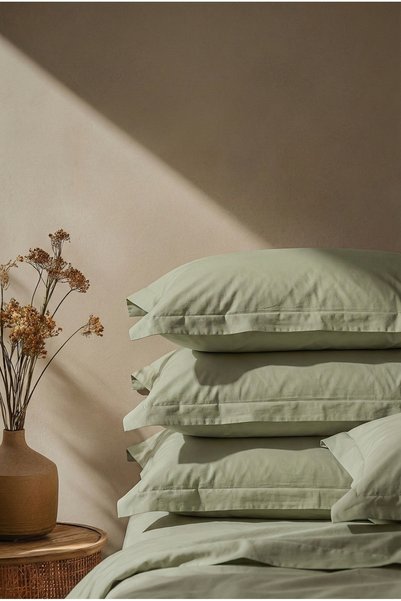 NESCO Haki Yeşil %100 Pamuk King Size 220x240 Nevresim Takımı | 180x200x30 Lastikli Çarşaf + 4 Yastık