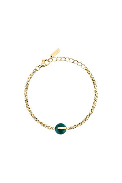 Trussardi Bratara T-Round, inox auriu, agat verde, lungime 16+3 cm, TJAYF08