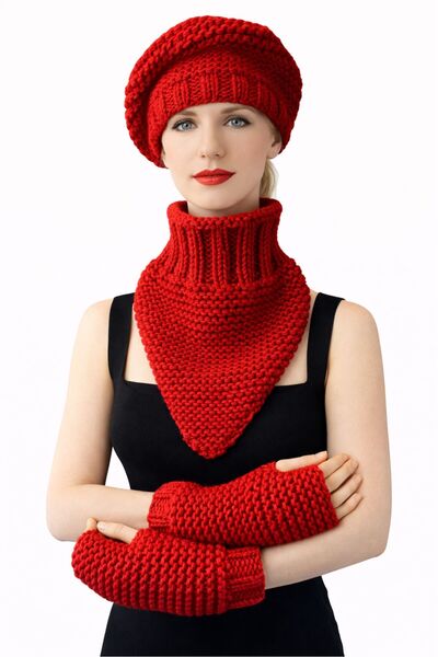 Uretti - Emine 9106 8920 Hand Knitted Women's Beanie Neck Collar Gloves 3-Pie...