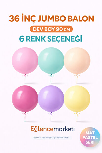 eğlencemarketi 36 inç Jumbo Balon Dev Boy 90 cm 6 renk Seçeneği Pastel Seri