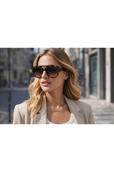 mirvia Brown Patterned Large Frame Sunglasses Modern Design Uv400 Protection