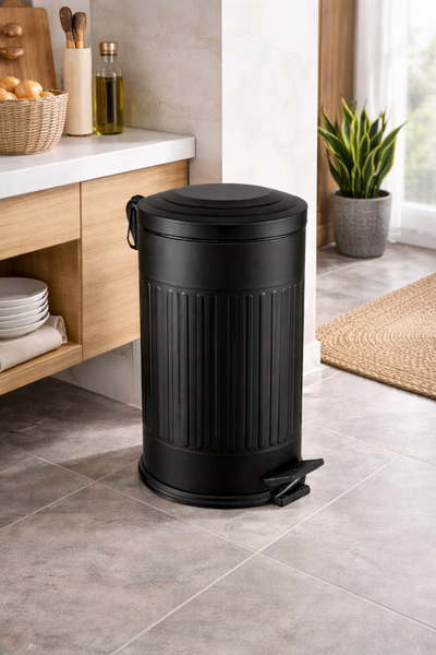 Yufira Life 16 LT Çizgili Vintage Yavaş Kapanan Pedallı Siyah Mutfak Çöp Kova...