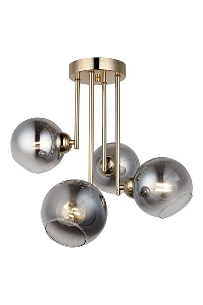 luminastar Candelabru cu 4 globuri de sticlă fumurie, soclu E27, culoare auri...