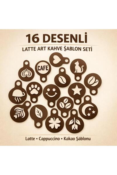 EN CONCEPT DESİNG 16 Desenli Latte Art Kahve Şablon Seti – Cappuccino Kakao K...