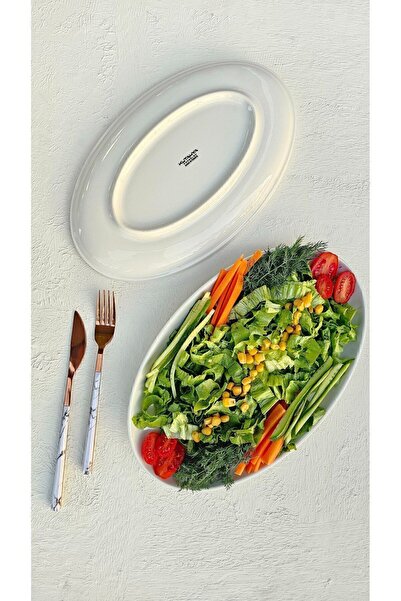 Saatistan Krem Bone Porselen 32 cm Kayık Tabak, Salata ve Sunumlar için Şık T...