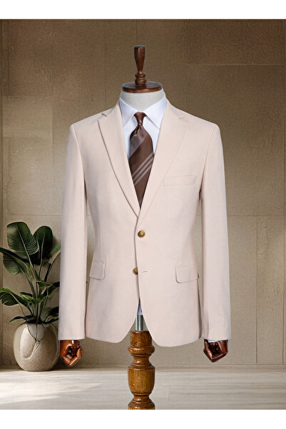 Sergio Ferraro Bej İtalyan Slim Fit Klasik Erkek Blazer Ceket