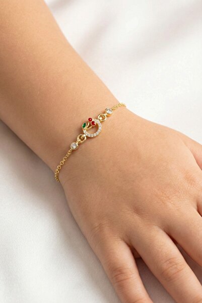 Söğütlü Silver 925 Ayar Gümüş Kiraz Figürlü Altın Kaplama Taşlı Çocuk Bilekli...