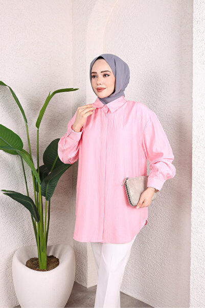 HİRA LİFE FASHİON Cămașă tunică de damă, cu nasturi în față, din țesătură sim...