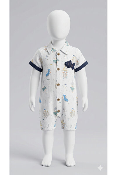 Little Baby Animal Figured Muslin Jumpsuit