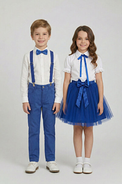 nacar çarşı 2-Piece Girls' Cobalt Blue Lace Piece Shirt Set Boys' Cobalt Set ...