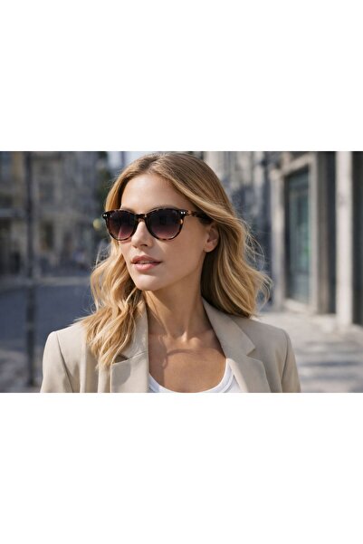 mirvia Women's Brown Patterned Round Sunglasses Gradient Glass Modern Design