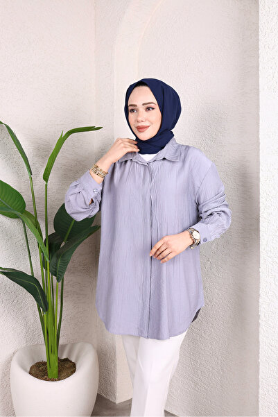 HİRA LİFE FASHİON Women's Button-Front Plain Strawberry Fabric Tunic Shirt