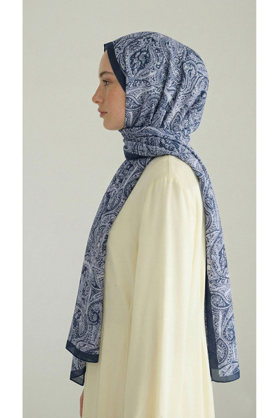 Karaca Pera Patterned Cotton Shawl - Navy Blue / White