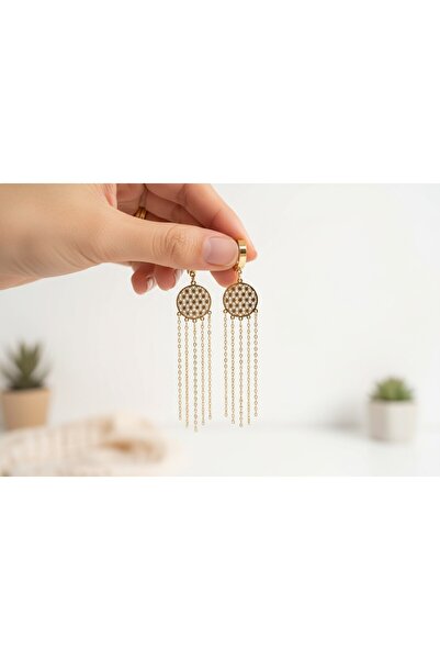 CLOVER JEWELRY Gold Color Dangle Steel Earrings - Flower of Life Earrings