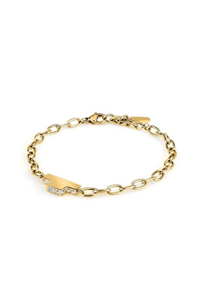 Trussardi Bratara T-Logo, inox auriu, cristale albe, lungime 16+3 cm, TJAXC29