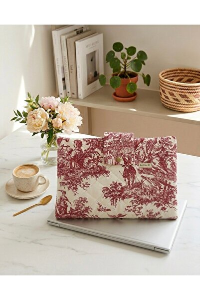 GÖKDAĞ BEDDING El Yapımı Bordo Toile Desen Kapitone Laptop Kılıfı