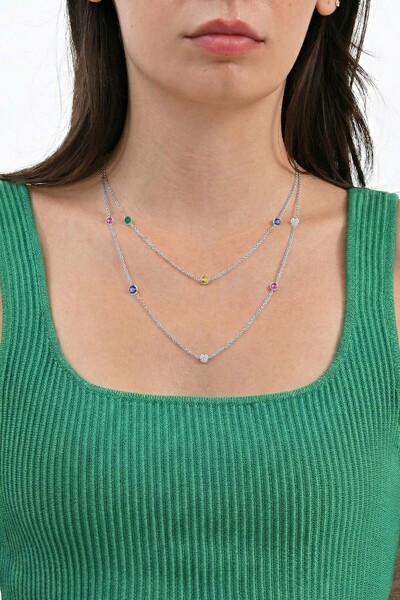 Söğütlü Silver 925 Ayar Gümüş Kolye Beyaz Altın Rodyumlu Renkli Zirkon Taşlı ...