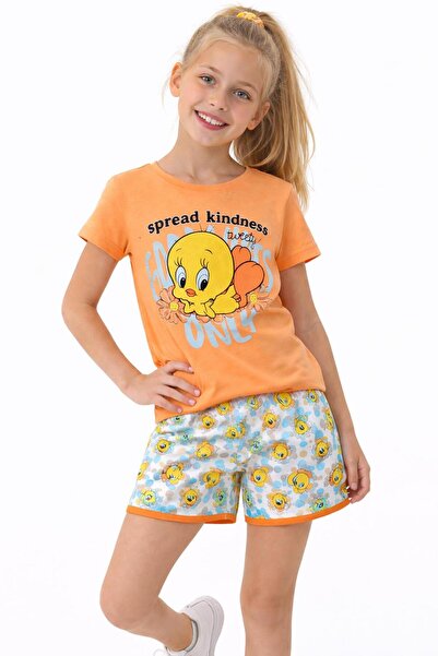 Tarık Set pantaloni scurți portocalii Tweety cu imprimeu pentru fete –260405