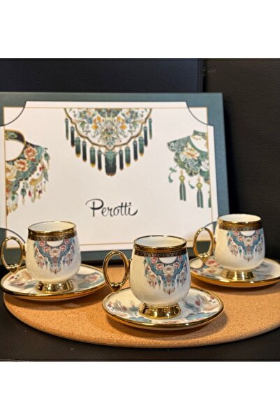 PerottiHome Ayaklı British Modern Patterned Turkish Coffee Cup for 6 People