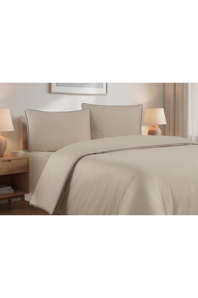 AYS DEKOR 81 Thread 100% Cotton Satin Double Piped Duvet Cover Set Milk Coffee