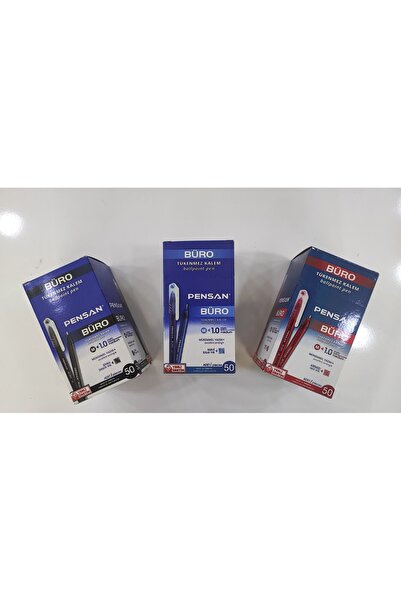 Pensan Office Ballpoint Pen 1 mm Red - Blue - Black (3 Pack) 150 Pieces