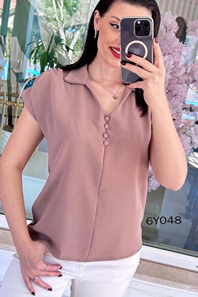 İnce Topuk Collared Buttoned Aerobin Blouse 6Y048