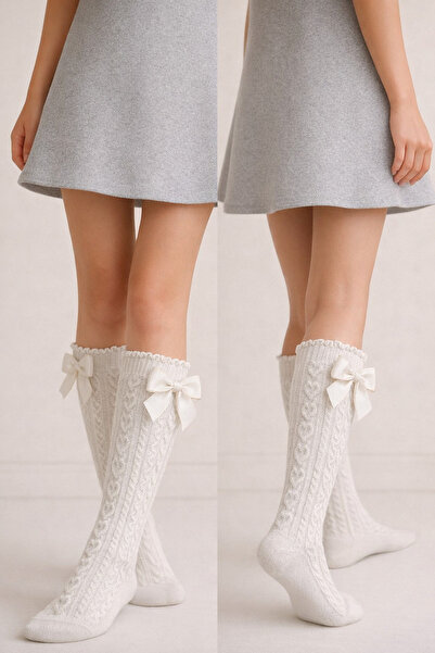 Katia&Bony Devojčino srce Teksturirano bele čarape do kolena