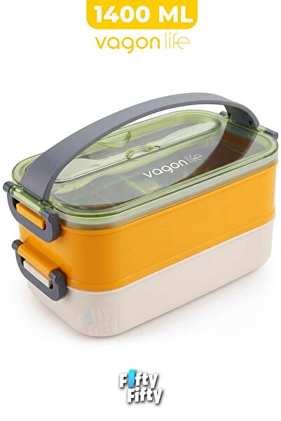 Vagonlife صندوق غداء من الفولاذ المقاوم للصدأ بسعة 1400 مل، طبقتين وثلاثة أقس...