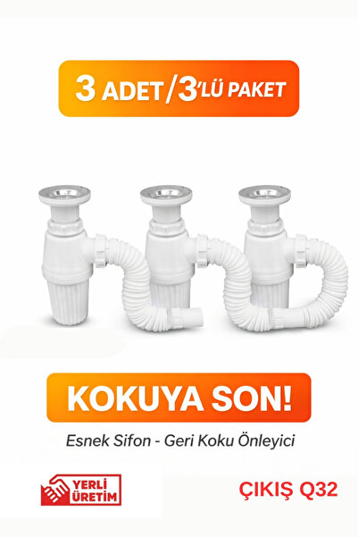 Gama Esnek Lavabo Sifonu 3’lü Paket – Q32 Çıkış – Yerli Üretim